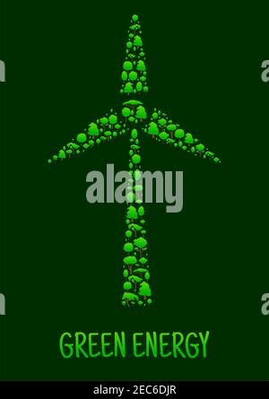 Green Energy poster. Wind turbine mill icon with green trees. Natural energy source element Stock Vector