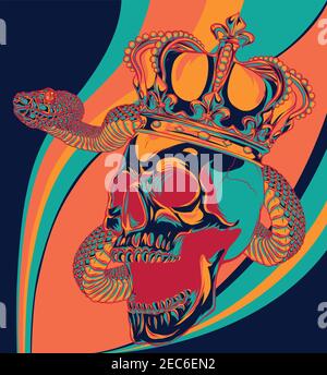 king Skull with snake vector illustration art Stock Vector