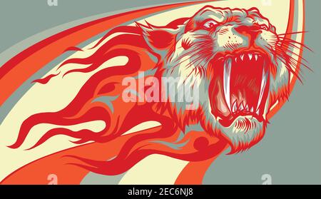 head Jaguar with Flame Tattoo vector illustration Stock Vector