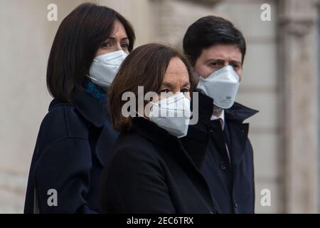 Rome, Italy. 13th Feb, 2021. (From L to R) Mara Carfagna, Minister for Southern Italy; Luciana Lamorgese, Minister of the Interior; Roberto Speranza, Minister of Health. The new Italian Government, lead by Professor and former President of the European Central Bank Mario Draghi, leaves the Quirinale Palace after swearing in front of the President of the Italian Republic, Sergio Mattarella. This is the 67th Government of Italy. Credit: LSF Photo/Alamy Live News Stock Photo