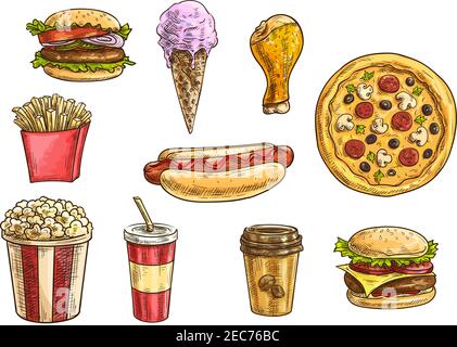 Various Foods in Pencil Colour Sketch Simple Style - Stock Illustration  [101007639] - PIXTA