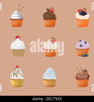 Cupcakes set. vector illustration Stock Vector