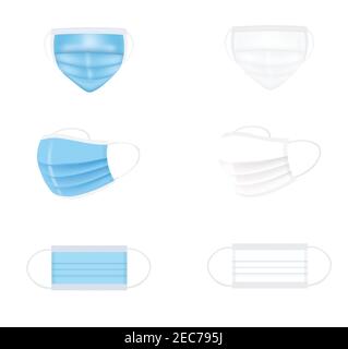 Blue and white surgery mask set. vector illustration Stock Vector