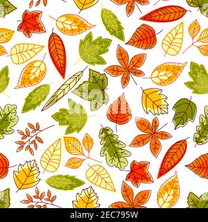 Autumn leaves seamless pattern background. Brush painted september school time wallpaper illustration. Tablecloth print design. Foliage elements of oa Stock Vector