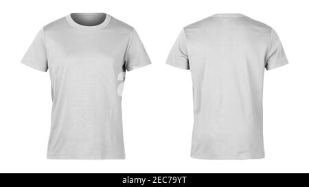 Realistic Grey unisex t shirt front and back mockup isolated on white ...