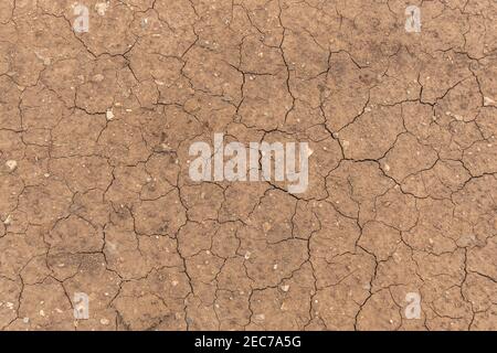 Texture of dry cracked earth surfase. Global warming concept. Shortage of water on planet. Deep cracks in land as symbol of hot climate and drought. Stock Photo