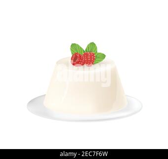 Panna cotta with raspberries. vector Stock Vector