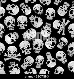 Skeleton skulls seamless background. Wallpaper with vector pattern of craniums and crossbones Stock Vector