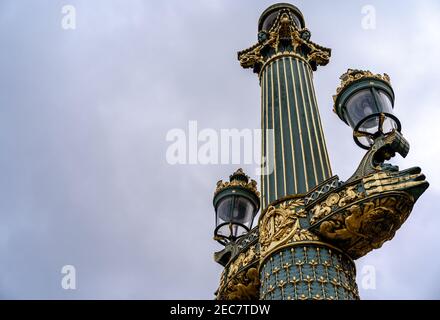 Artistic lamp post in the Place de la Concorde, Paris, France Stock Photo