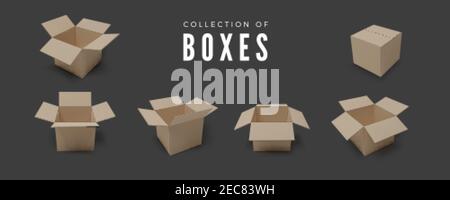 Set of boxes. Realistic color collection of package. Vector Stock Vector