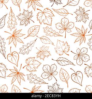 Leaves outline seamless background. Autumn foliage wallpaper with vector pattern of leaf silhouette icons maple, oak, birch, aspen, chestnut, elm, pop Stock Vector