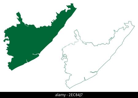 Srikakulam district (Andhra Pradesh State, Republic of India) map vector illustration, scribble sketch Srikakulam map Stock Vector