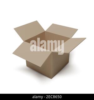 Open isometric box. Empty paper parcel. Realistic carton. Vector illustration Stock Vector