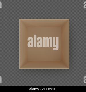 Box top view. Brown empty open cardboard container. Vector Stock Vector