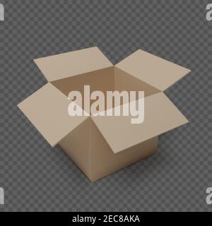 Open isometric box. Empty paper parcel. Isolated realistic carton. Vector illustration Stock Vector