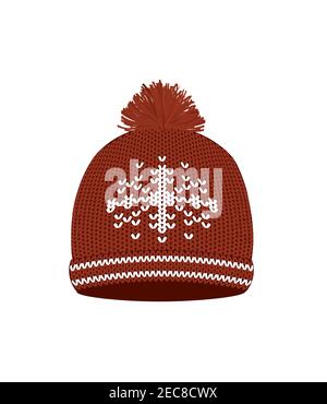 Red  knitted winter hat. vector illustration Stock Vector