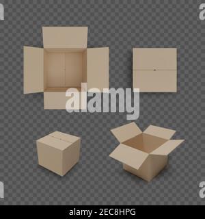 Set of boxes isolated on transparent background. Realistic color collection of package. Vector Stock Vector