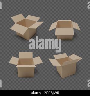 Set of boxes isolated on transparent background. Realistic collection of open package. Vector Stock Vector