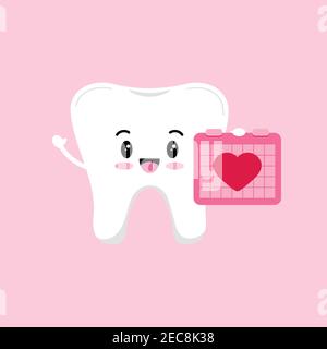 Valentines day tooth with calendar dental icon isolated Stock Vector