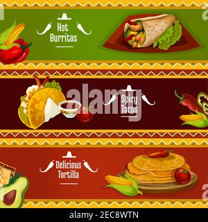 Mexican Traditional Food Menu Banners Set. Hand Drawn Sketch Vector 