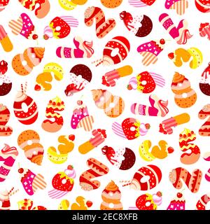 Birthday cakes age numbers with party candles. Seamless background with icons of one, two, three, four, five, six, seven, eight, nine, zero. Celebrati Stock Vector