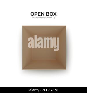 Open box top view. paper parcel. Realistic carton. Vector illustration isolated on white Stock Vector