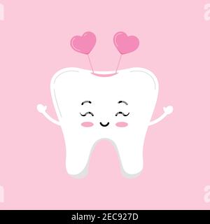 Valentines day tooth with headband with hearts dental icon isolated on background. Stock Vector