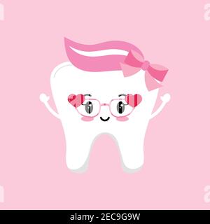Valentines day tooth in eyeglasses with hearts dental icon Stock Vector