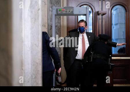 Washington, DC, USA. 13th Feb, 2021. Bruce Castor, defense attorney for Donald Trump, center, goes through security while arriving to the U.S. Capitol in Washington, DC, U.S., on Saturday, Feb. 13, 2021. The Senate approved 55-45 a request to consider calling witnesses in the second impeachment trial of Donald Trump, a move that may extend the trial that was expected to end within hours. Credit: Stefani Reynolds - Pool via CNP | usage worldwide Credit: dpa/Alamy Live News Stock Photo