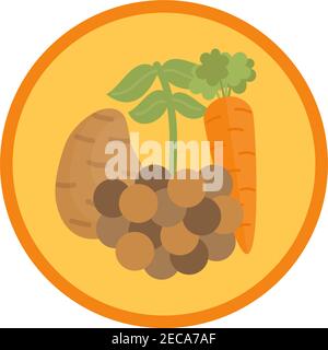 Lentil vegetable soup vector illustration icon. Root vegetable broth, stock with legume cute round label. Isolated. Stock Vector