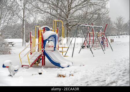 municipal playground in winter Stock Photo