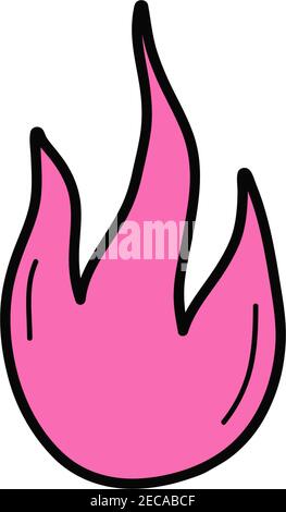 Fire vector illustration icon. Doodle hand drawn outlined cartoon pink flames. Isolated. Stock Vector