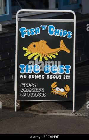 Fish and Chip shop sign at St Ives, Cornwall, UK Stock Photo