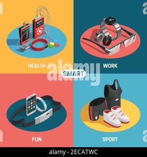 Wearable technology set with digital devices for health work fun and sport vector illustration Stock Vector