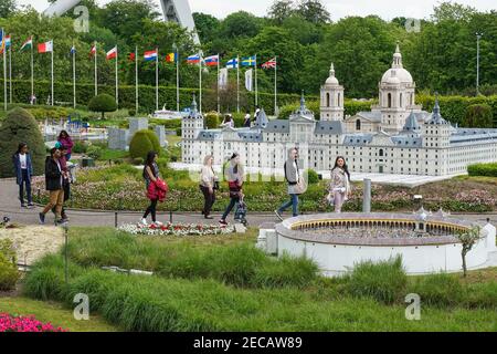 Visitors in Mini-Europe miniature park with Europe's landmarks in Brussels, Belgium Stock Photo