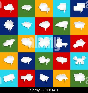 Big set of vector comic speech bubbles on color background. Isolated colorful banner, empty paper shape. Cartoon flat illustration for chat. Template Stock Vector