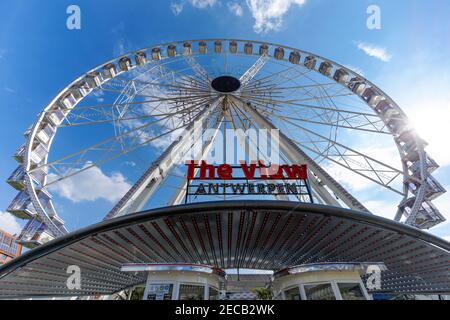 The View Antwerpen ferris wheel on the Steenplein, Stone Square in Antwerp, Belgium Stock Photo