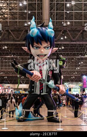 chiba, japan - december 22 2018: Huge inflatable structure of the character Rin Okumura from the anime and manga serie of Blue Exorcist floating under Stock Photo