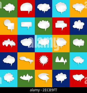 Big set of vector comic speech bubbles on color background. Isolated colorful banner, empty paper shape. Cartoon flat illustration for chat. Template Stock Vector