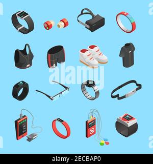 Wearable technology isometric icons set with portable digital devices isolated vector illustration Stock Vector