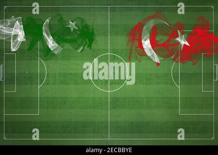 Pakistan vs Turkey Soccer Match, national colors, national flags, soccer field, football game, Competition concept, Copy space Stock Photo