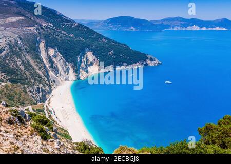 Kefalonia, Greece. View over Myrtos beach, Assos. Stock Photo