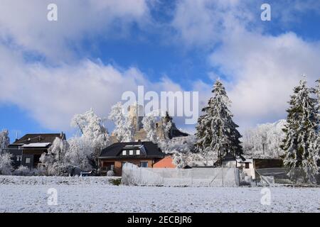 village Nürburg in snow Stock Photo