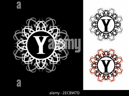 Black white grey of Y initial letter in classic frame Stock Vector