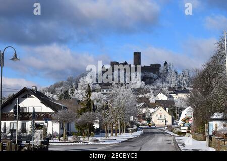 village Nürburg in snow Stock Photo