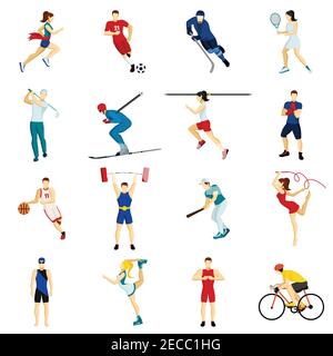 People sport isolated icon set with different types of physical activity in flat style vector illustration Stock Vector