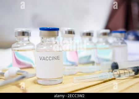 Vaccine and syringe injection. It use for prevention, immunization and treatment from corona virus infection(novel coronavirus disease 2019,COVID-19,n Stock Photo