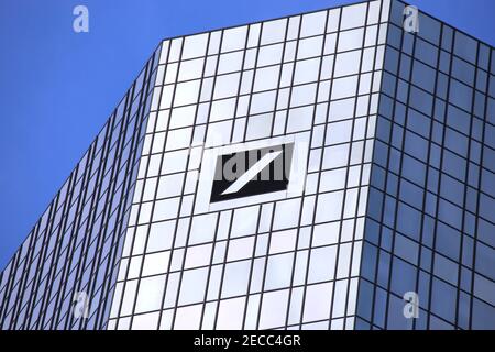 The Deutsche Bank high-rise (Deutsche-Bank-Hochhaus) in Frankfurt, Germany (February 11, 2021) Stock Photo