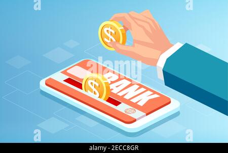 Vector of a businessman making an online deposit to his bank account Stock Vector