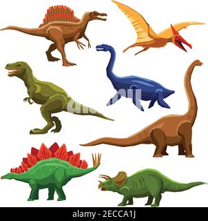 Dinosaurs color icons set in cartoon style on white background isolated vector illustration Stock Vector